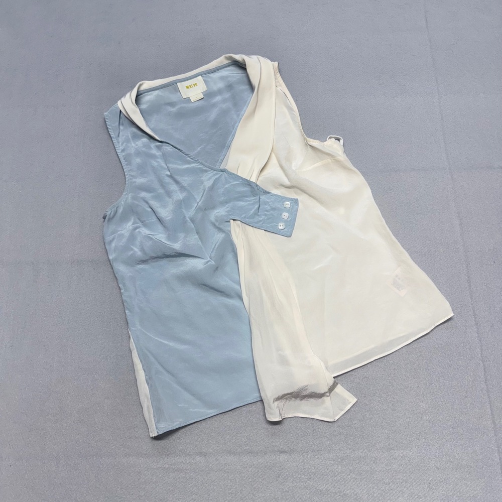 Maeve Anthropologie Silk Drapey Dyad Tank Blouse Womens 2 Sleeveless Blue Cream